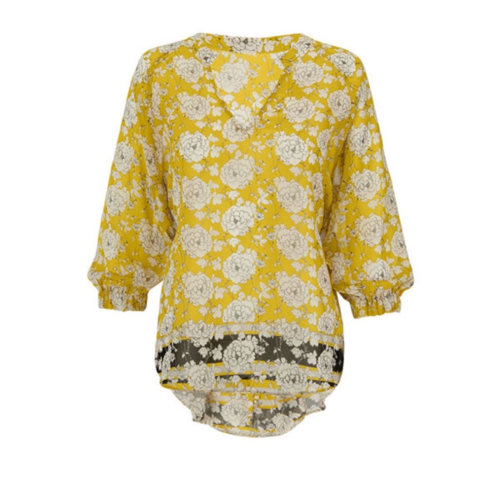 Yellow Asymmetrical Bishop Sleeve Blouse Excellent used Condition